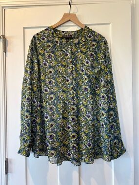 Lane Bryant Women’s Floral Sheer Chiffon Button Blouse Long Sleeve Plus 26/28